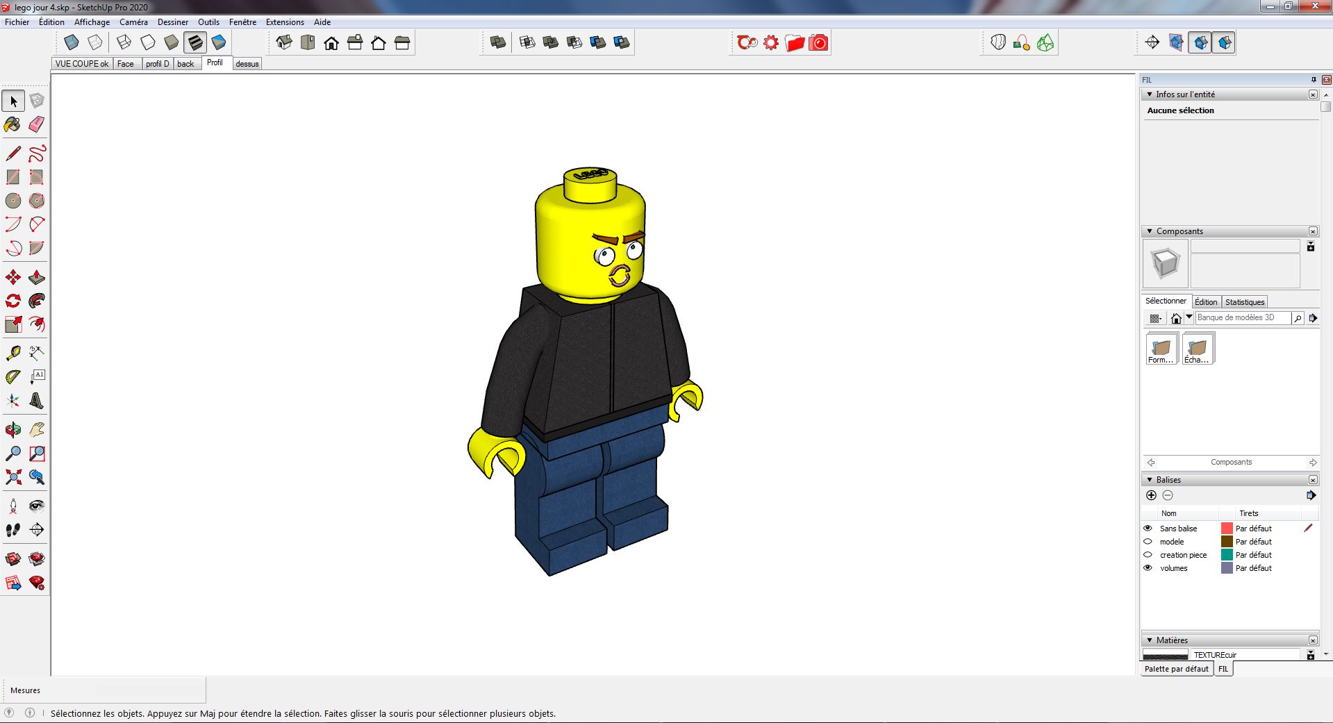 la figurine Lego modélisée et texturée sur Sketchup